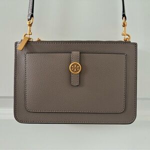 Tory Burch Grey Heron Walker Double-Zip Crossbody w/Bag